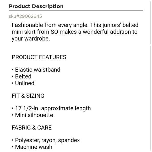 👀50% OFF🖤 NWT‼️ SO brand Juniors' Plus Size Belted Mini Skirt - Picture 4 of 8